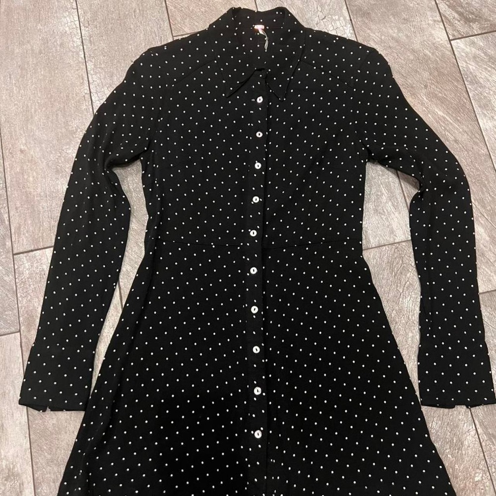 Free People Black & White Polka Dot Mini Dress Womens XS Wednesday Addams Vibes